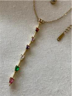 Çelik Damla Taşlı Zarif Dekolte Kolye