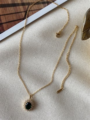 Çelik Damla Zümrüt Kolye