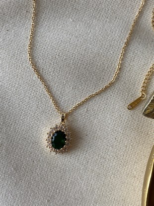 Çelik Damla Zümrüt Kolye