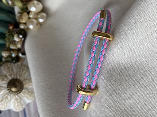 Çelik Detaylı Ayarlanabilir Pembe Mavi Örgü Bileklik