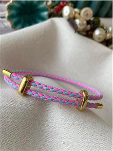 Çelik Detaylı Ayarlanabilir Pembe Mavi Örgü Bileklik