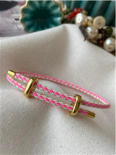 Çelik Detaylı Ayarlanabilir Pembe Sarı Örgü Bileklik