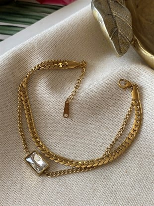 Çelik Dikdörtgen Taşlı Bileklik