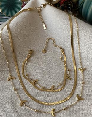 Çelik Dorikalı Kuş Model Kolye ve Bileklik Seti