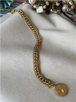 Çelik Elizabeth Detaylı Zincirler Bileklik