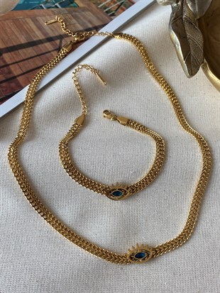 Steel Eye Knitted Chain Set Necklace