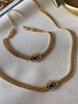 Steel Eye Knitted Chain Set Necklace