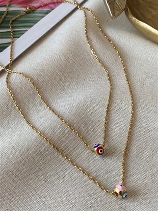Çelik Geçmeli Renkli Nazar  Kolye