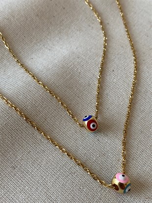 Çelik Geçmeli Renkli Nazar  Kolye