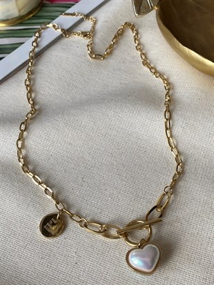 Çelik Geçmeli Sedef Kalp Kolye