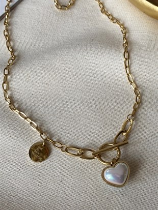 Çelik Geçmeli Sedef Kalp Kolye