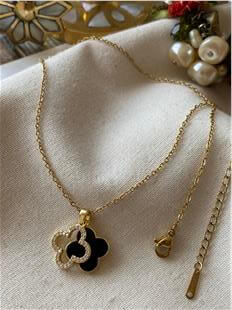 Çelik Gold Taşlı Siyah Cleef Kolye