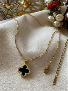 Çelik Gold Taşlı Siyah Cleef Kolye