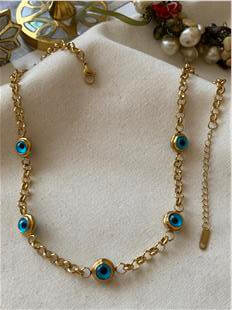 Çelik Göz Boncuklu Geniş Kolye