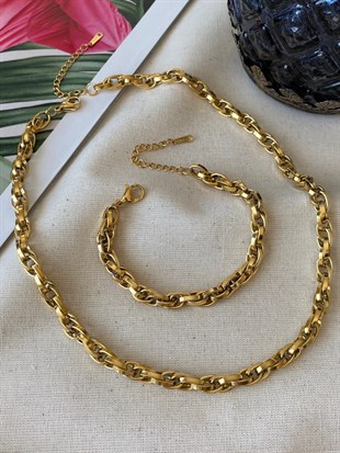 Çelik Grande Sarmal Kolye ve Bileklik Set