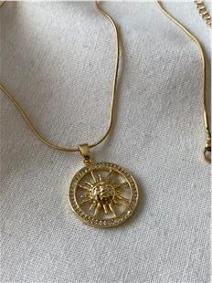 Çelik Güneş Çerçeveli Kolye