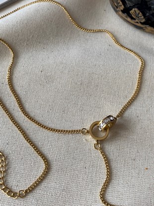 Çelik İçiçe Taşlı Halka Kolye