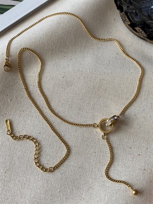 Çelik İçiçe Taşlı Halka Kolye