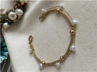 Çelik İkili Kalp İncili Hasır Bileklik