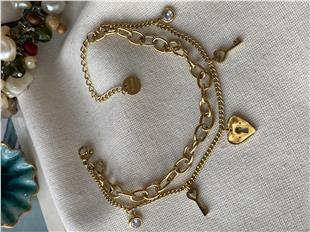 Çelik İkili Kalp Kilit Bileklik