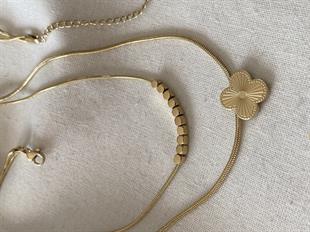 Çelik İkili Küp Detaylı Cleef Kolye