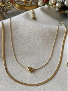 Çelik İkili Mini Kalp Detaylı Kolye