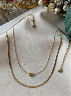 Çelik İkili Mini Kalp Detaylı Kolye