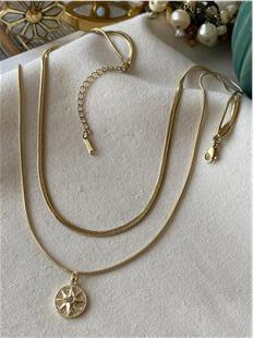 Çelik İkili Pusula Charmlı Kolye