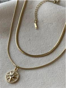 Çelik İkili Pusula Charmlı Kolye