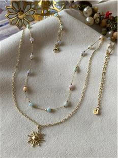 Çelik İkili Renkli Taşlı Güneş Kolye