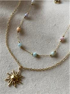 Çelik İkili Renkli Taşlı Güneş Kolye