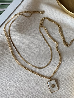 Çelik İkili Sedef Güneş Kolye