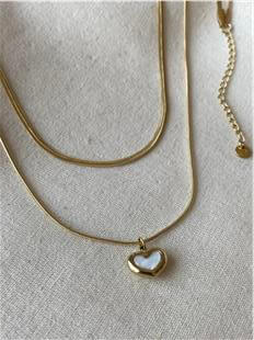 Çelik İkili Sedefli Mini Kalp Kolye