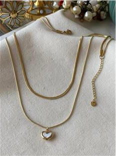 Çelik İkili Sedefli Mini Kalp Kolye