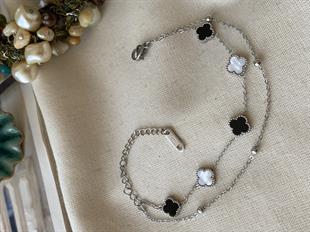 Çelik İkili Silver Siyah Beyaz Cleef Bileklik