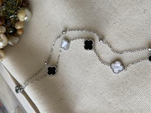 Çelik İkili Silver Siyah Beyaz Cleef Bileklik