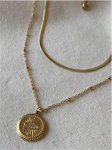 Çelik İkili Taşlı Göz Kolye