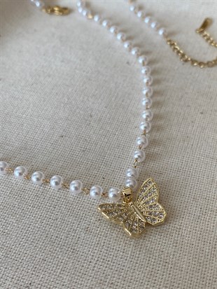 Çelik İnci Kelebek Kolye