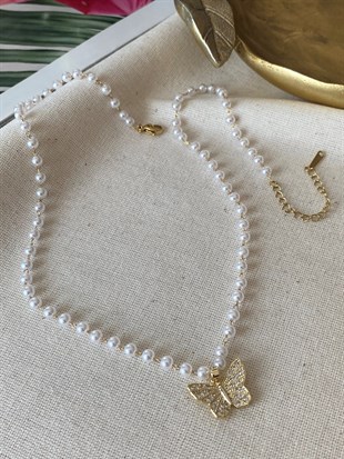 Çelik İnci Kelebek Kolye