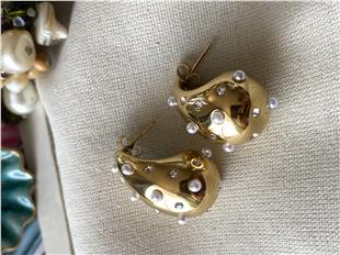 Çelik İncili Taşlı Bubble Küpe