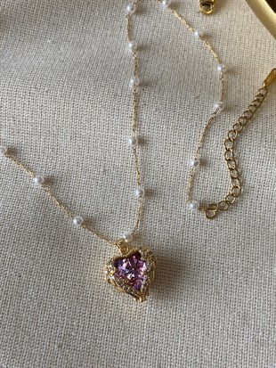 Çelik İncili Zincir Kalp Kolye