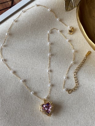 Çelik İncili Zincir Kalp Kolye