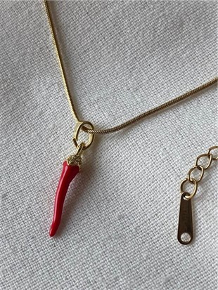 Çelik İtalyan Şans Boynuzu Cornicello Kolye