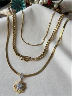 Çelik Kalın Zincirli Tasarım Yıldız Charmlı Çoklu Kolye