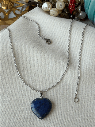 Çelik Kalp Model Lapis Lazuli Kolye