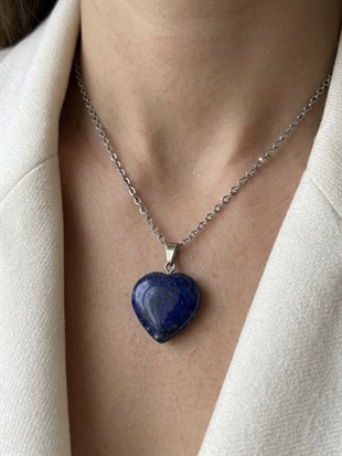 Çelik Kalp Model Lapis Lazuli Kolye
