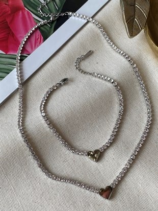 Steel Heart Waterway Necklace Bracelet Set