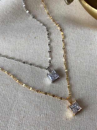 Çelik Kare Tektaş Kolye