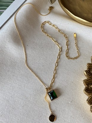 Çelik Kare Zümrüt Kolye