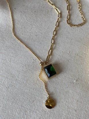 Çelik Kare Zümrüt Kolye